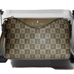 London Fog Olive Green Addison Tower Signature Print Crossbody Purse $78 NEW